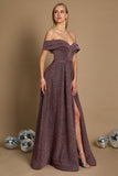 Prom Dresses Long Off Shoulder Glitter Prom Dress Eggplant