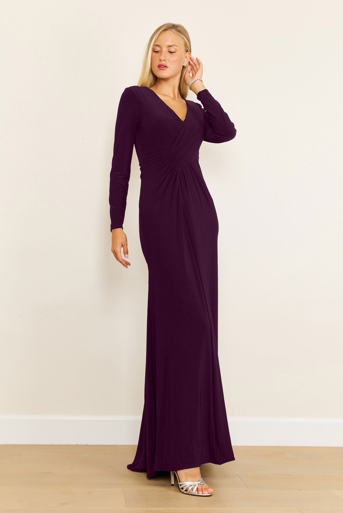 Formal Dresses Long Formal Stretch Evening Long Sleeve Dress Plum