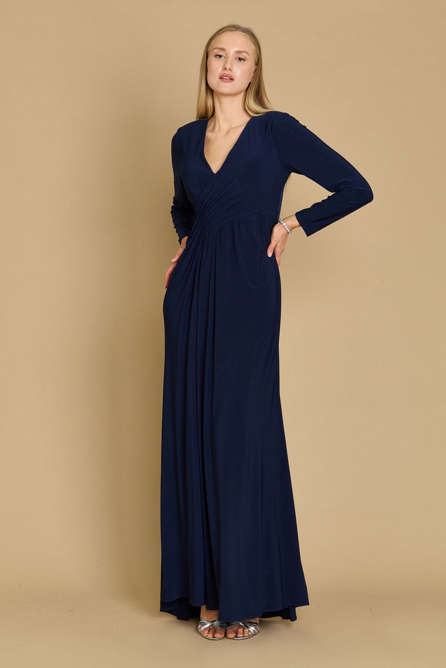 Formal Dresses Long Formal Stretch Evening Long Sleeve Dress Navy