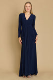 Formal Dresses Long Formal Stretch Evening Long Sleeve Dress Navy