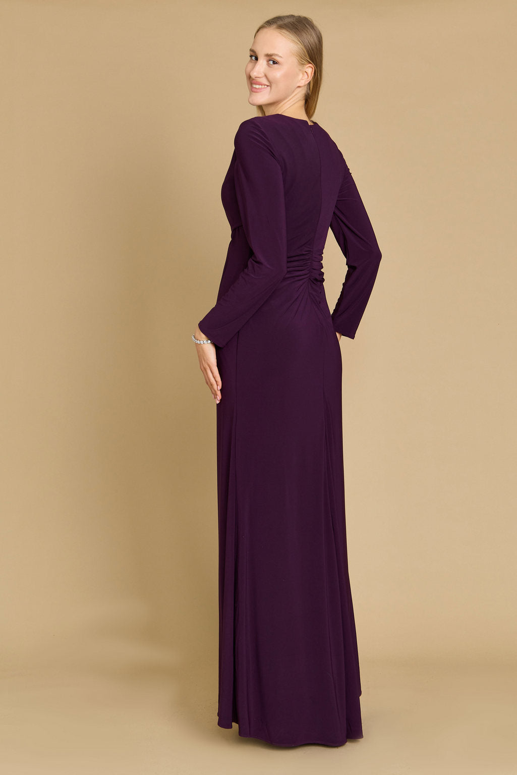 Formal Dresses Long Formal Stretch Evening Long Sleeve Dress Plum