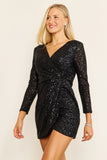 Cocktail Dresses Short Long Sleeve Sequin Black Cocktail Dress Black