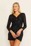 Cocktail Dresses Short Long Sleeve Sequin Black Cocktail Dress Black