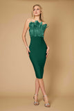 Cocktail Dresses Bodycon Bandage Short Feather Formal Cocktail Dress Green