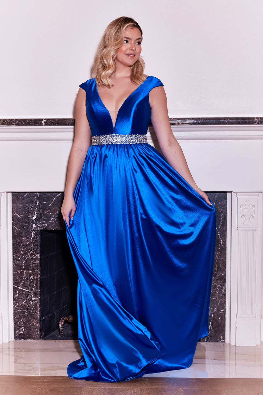 Formal Dresses Long Formal Royal Blue Beaded Belt Dress Royal Blue