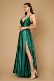 Prom Dresses Long Flowy Satin Formal Prom Party Dress Emerald