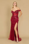 Dylan & Davids DD1319 Fitted Off Shoulder Sequin Prom Formal Dress Burgundy