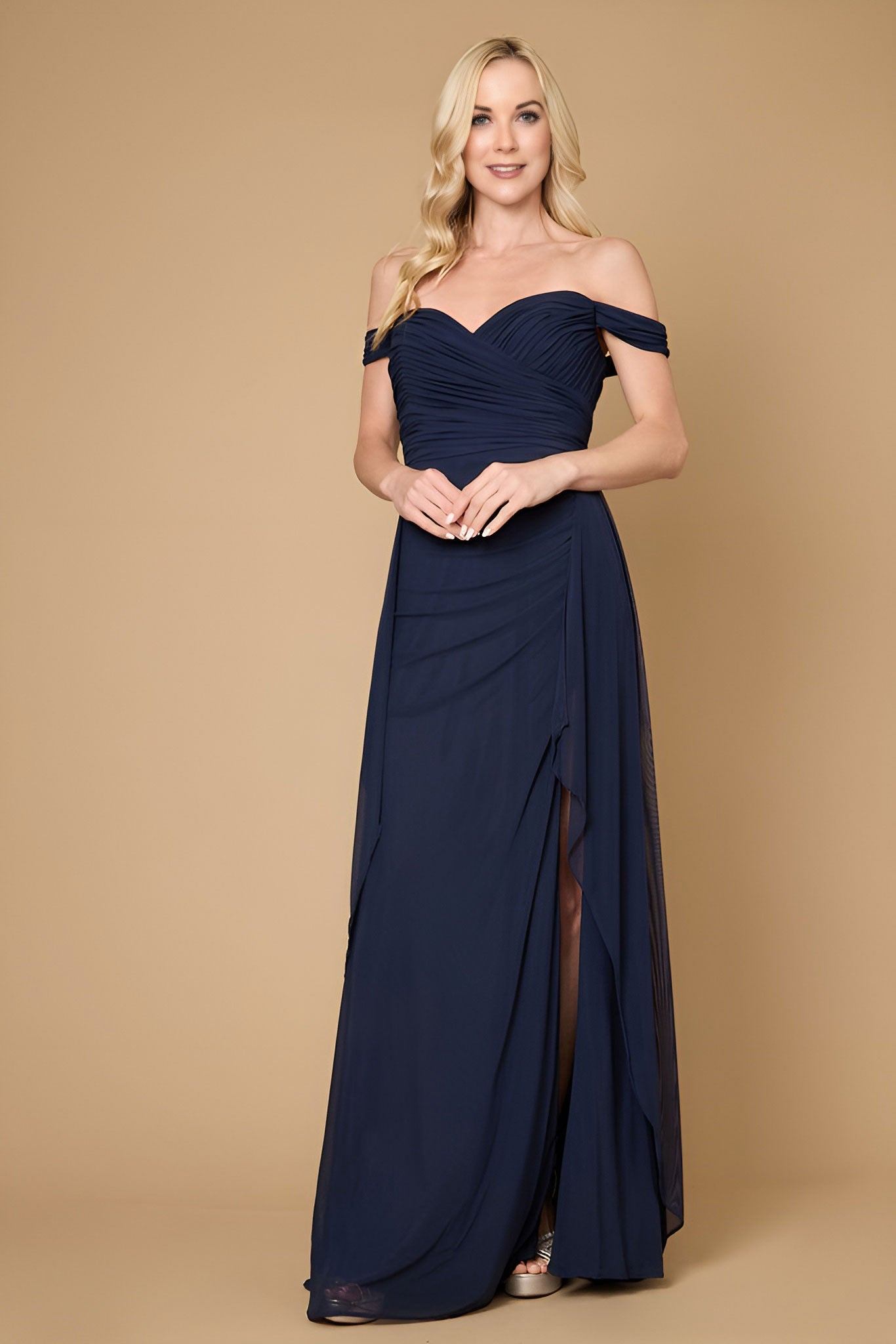 Formal Dresses Off Shoulder Long Formal Evening Dress Navy