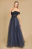 Dylan & Davids DD1333 Long Off Shoulder Corset Formal Dress Charcoal