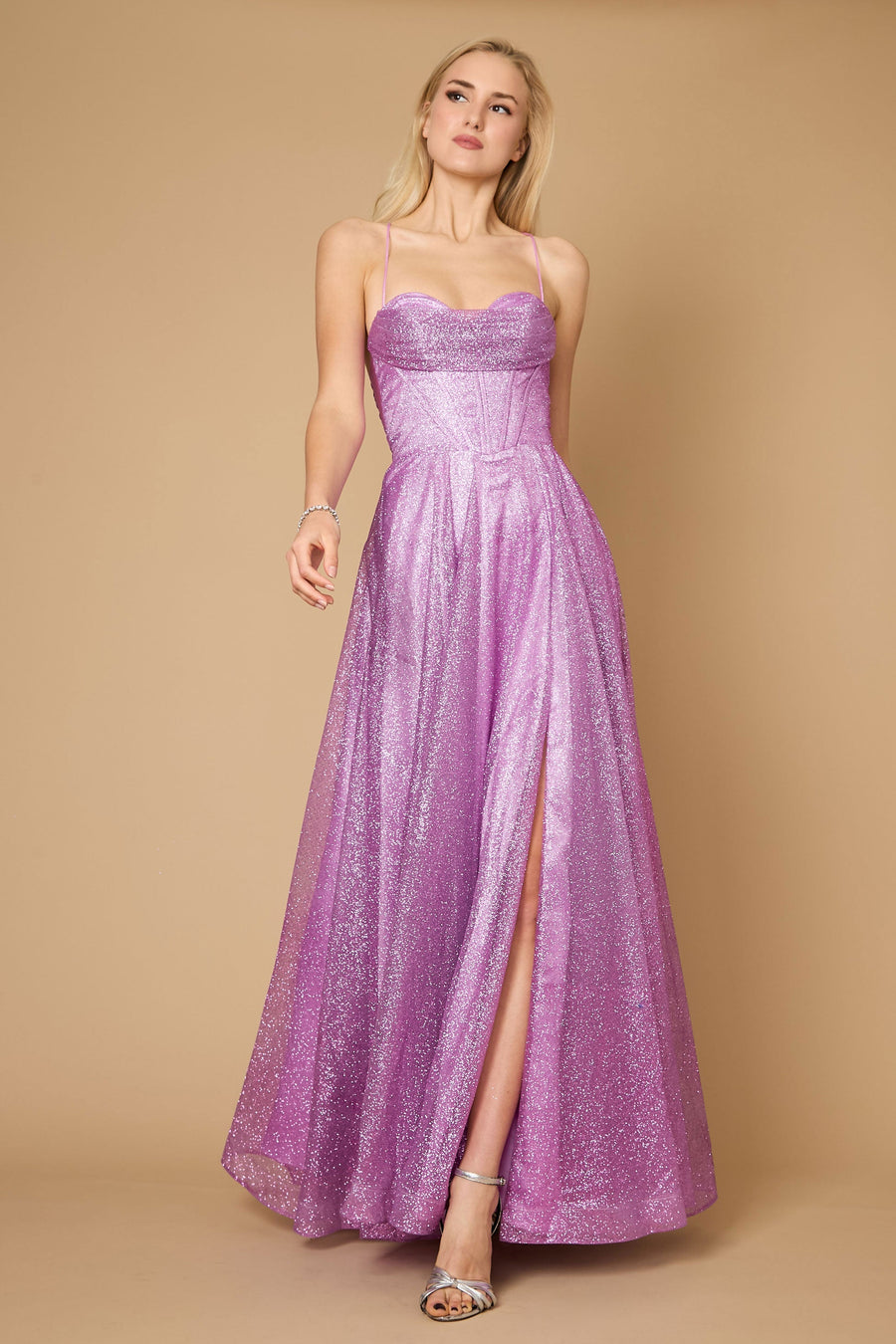 Dylan & Davids DD1336 Long Sparkling Cowl Corset Prom Dress Mauve