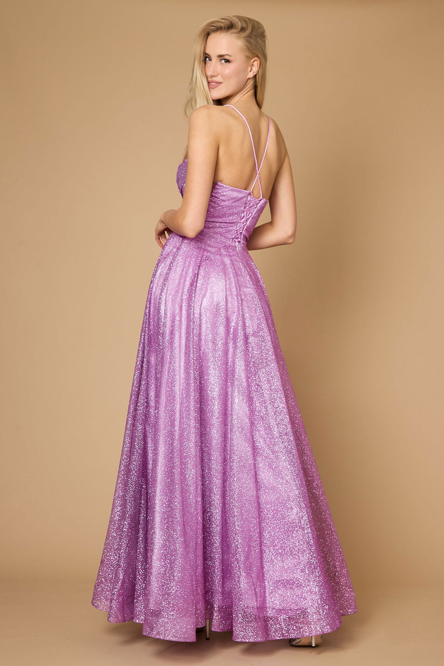 Dylan & Davids DD1336 Long Sparkling Cowl Corset Prom Dress Mauve