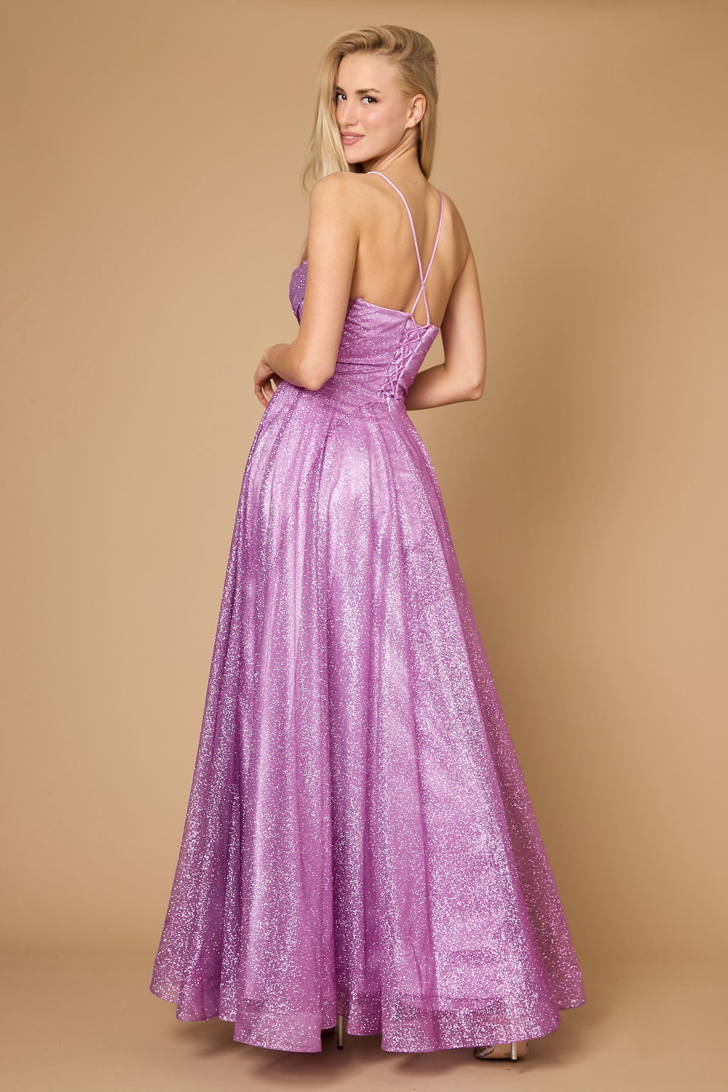 Dylan & Davids DD1336 Long Sparkling Cowl Corset Prom Dress Mauve