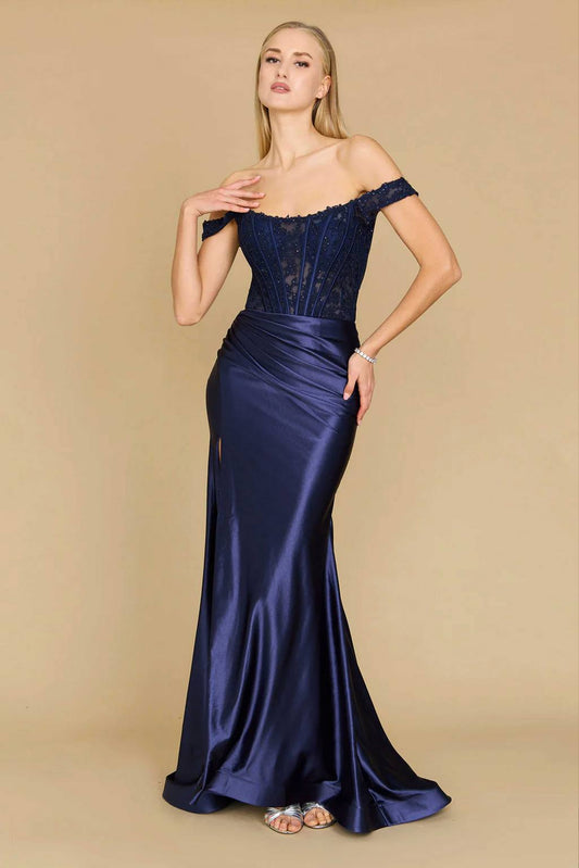 Dylan & Davids DD1340 Long Corset Mermaid Prom Formal Dress Navy