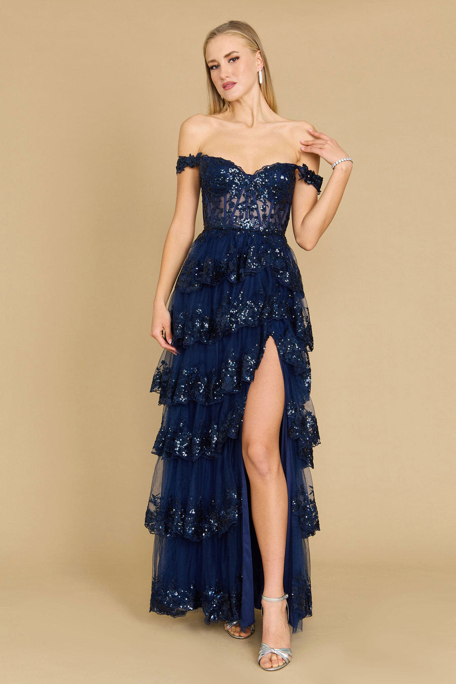 dylan & davids fitted corset long formal prom dress Fitted Corset Off the Shoulder Formal Prom Dress