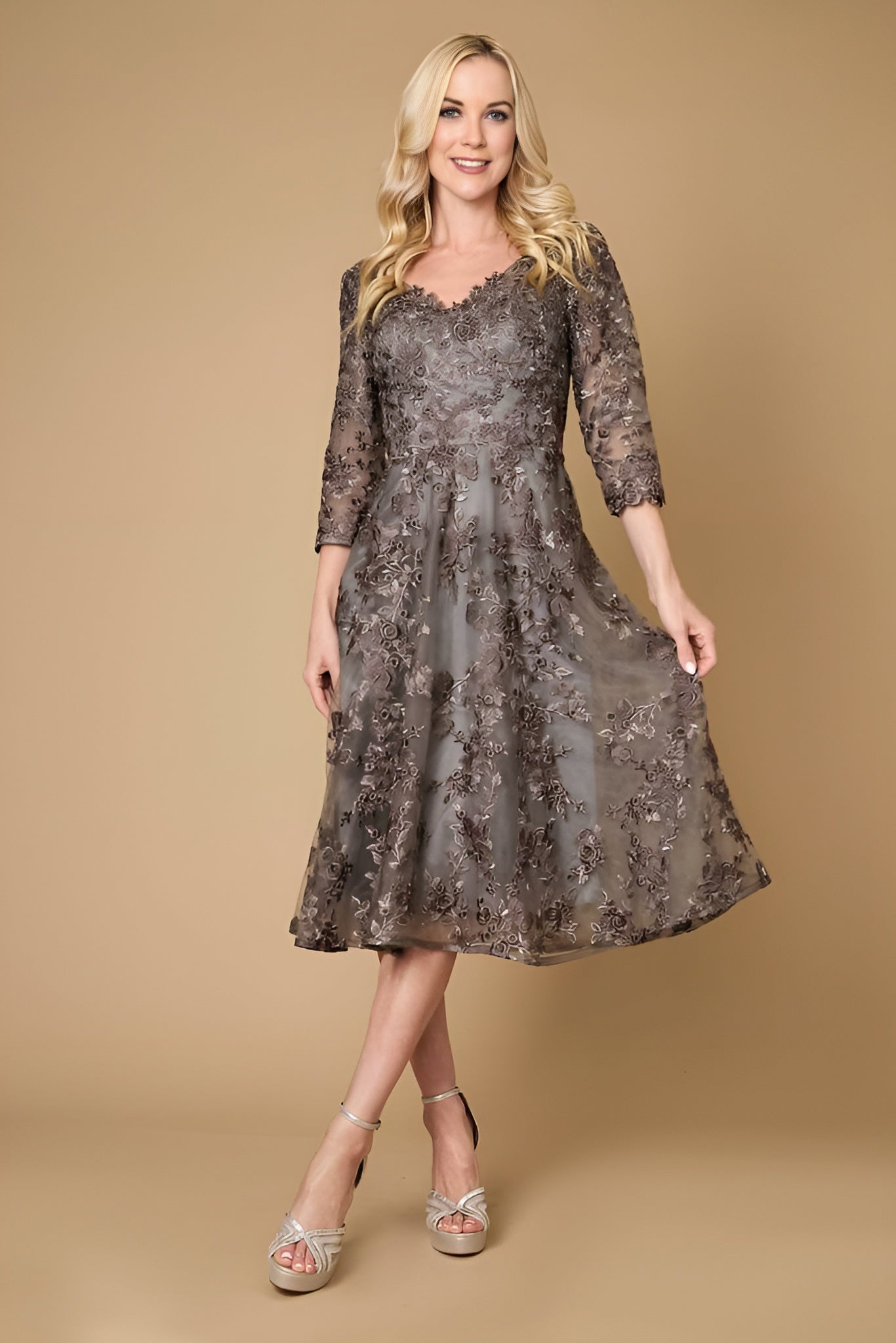 Mother of the Bride Dresses Short Cocktail Lace Mother of the Bride Dress  Charcoal