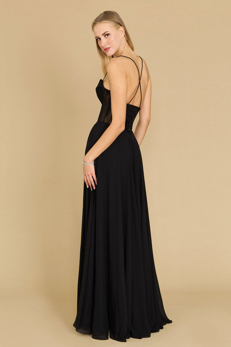 Dylan & Davids DD1348 Long Chiffon Corset Formal Prom Dress