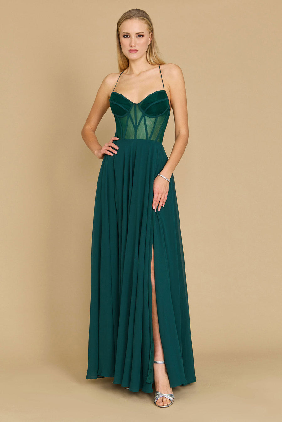Dylan & Davids DD1348 Long Chiffon Corset Formal Prom Dress