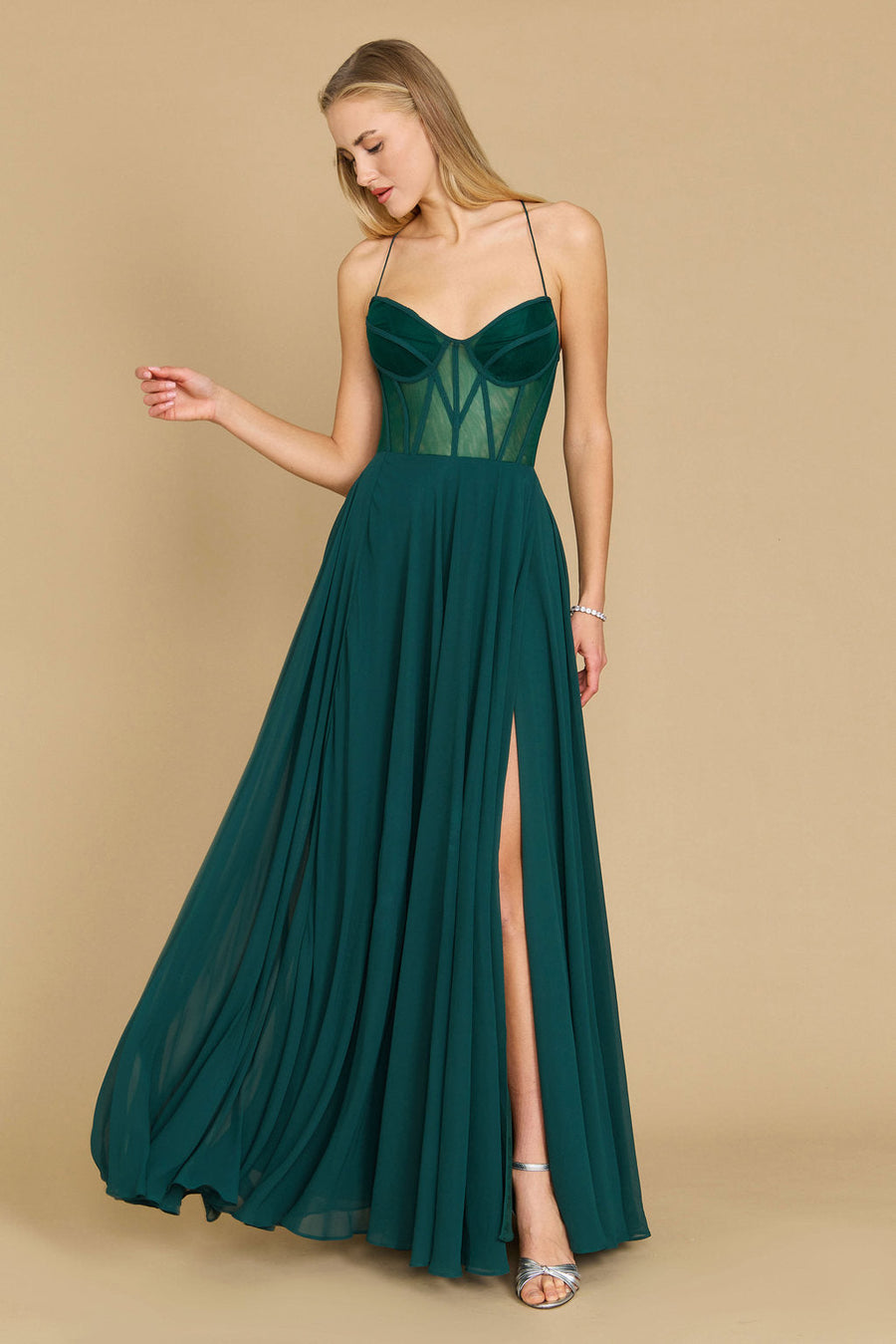 Dylan & Davids DD1348 Long Chiffon Corset Formal Prom Dress