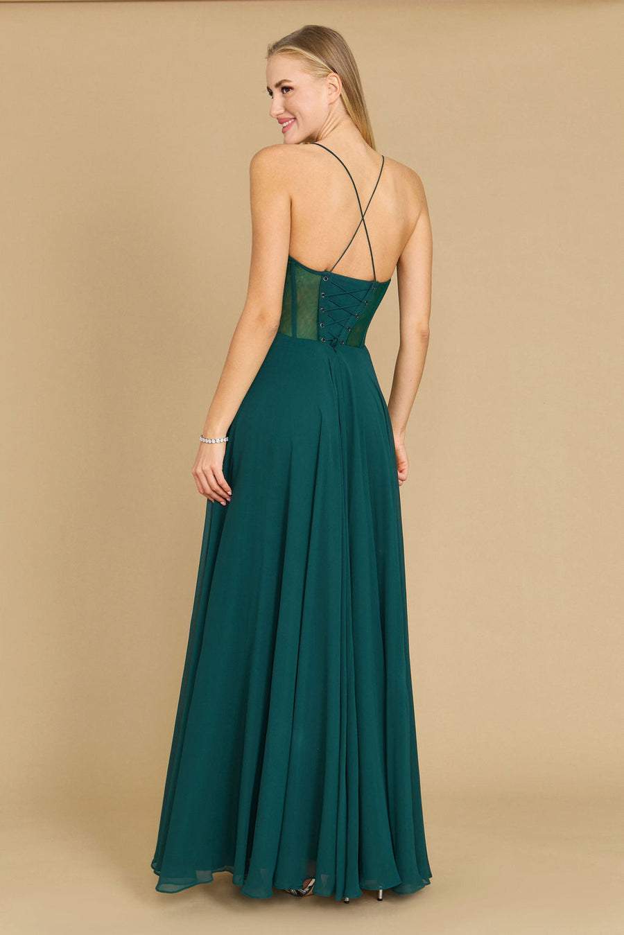 Dylan & Davids DD1348 Long Chiffon Corset Formal Prom Dress