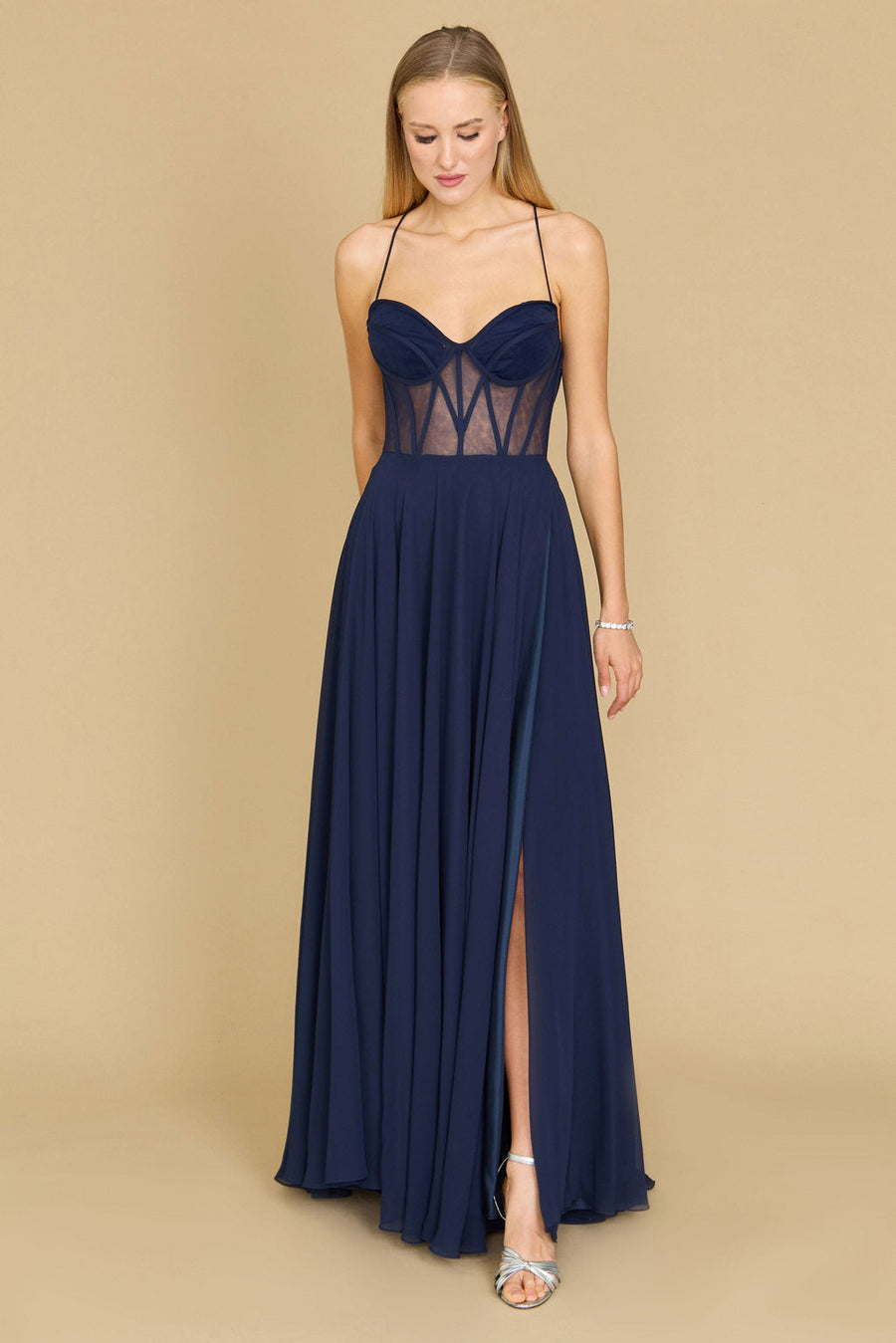 Dylan & Davids DD1348 Long Chiffon Corset Formal Prom Dress