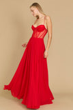 Prom Dresses Long Chiffon Corset Formal Prom Dress Red