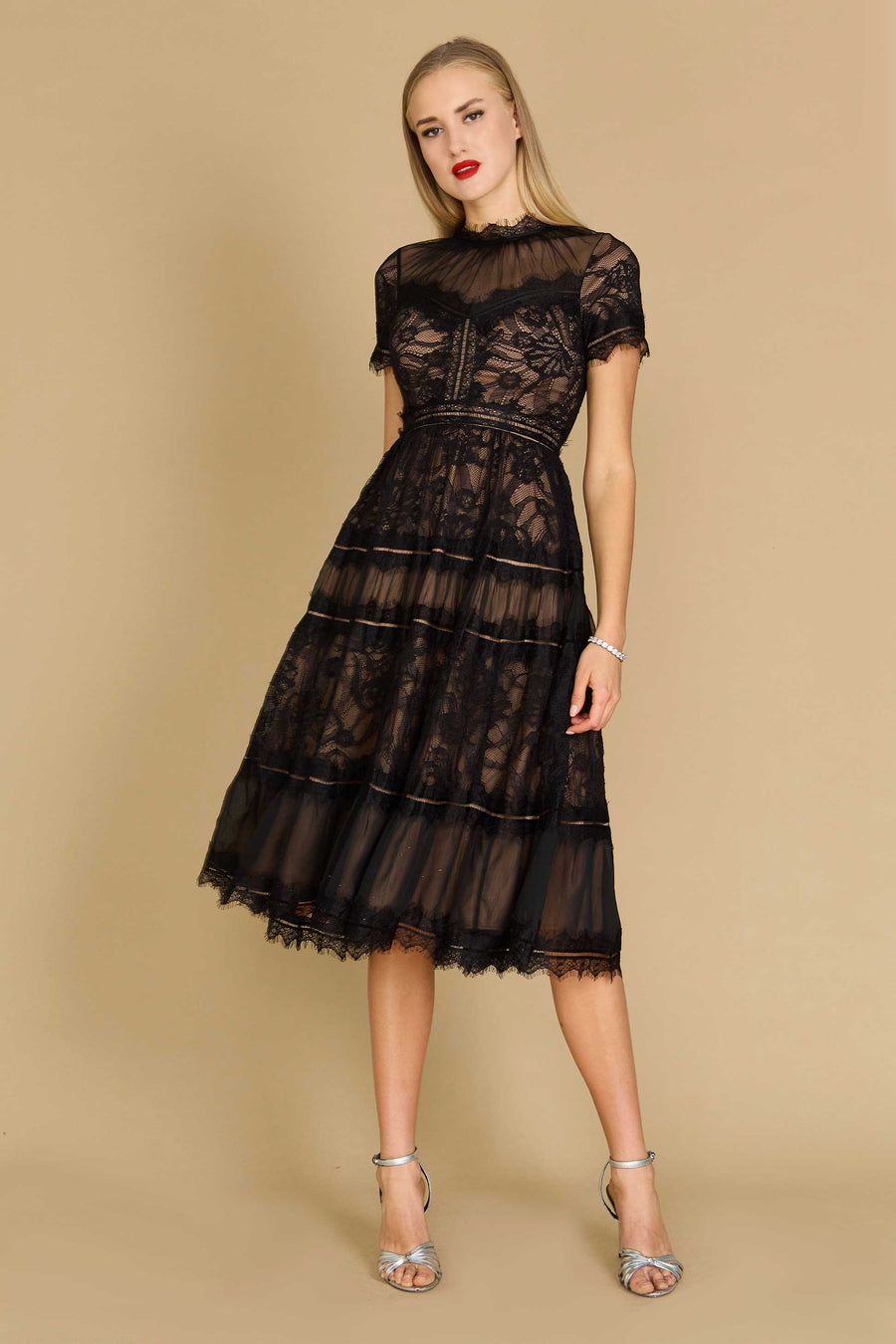 Dylan & Davids DD1349 Midi Lace Formal Black Cocktail Dress