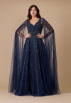 Formal Dresses Cape Sleeve Heavy Beaded Couture Formal Dress Navy