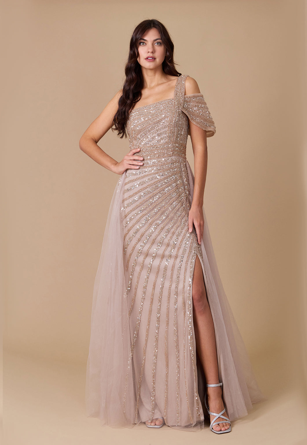 Dylan & Davids DD1364 One Shoulder Hand Beaded Formal Couture Dress