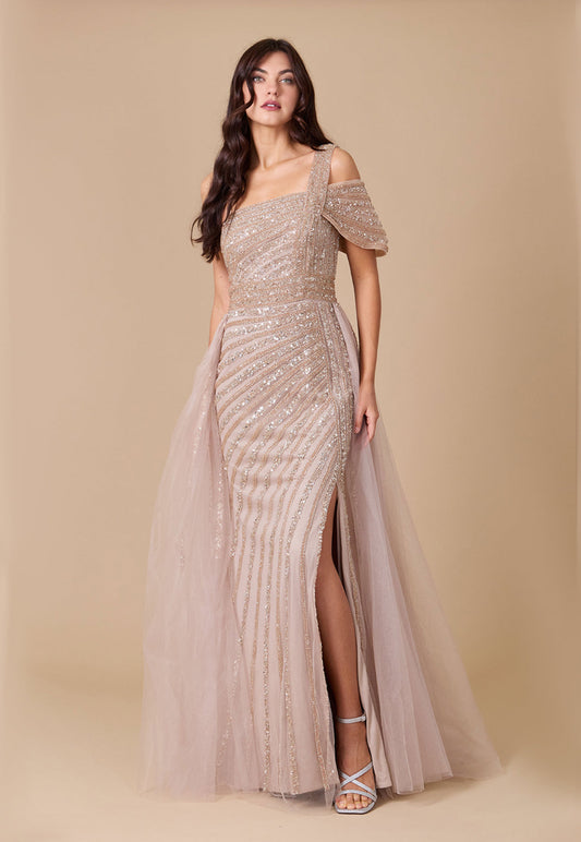 Dylan & Davids DD1364 One Shoulder Hand Beaded Formal Couture Dress