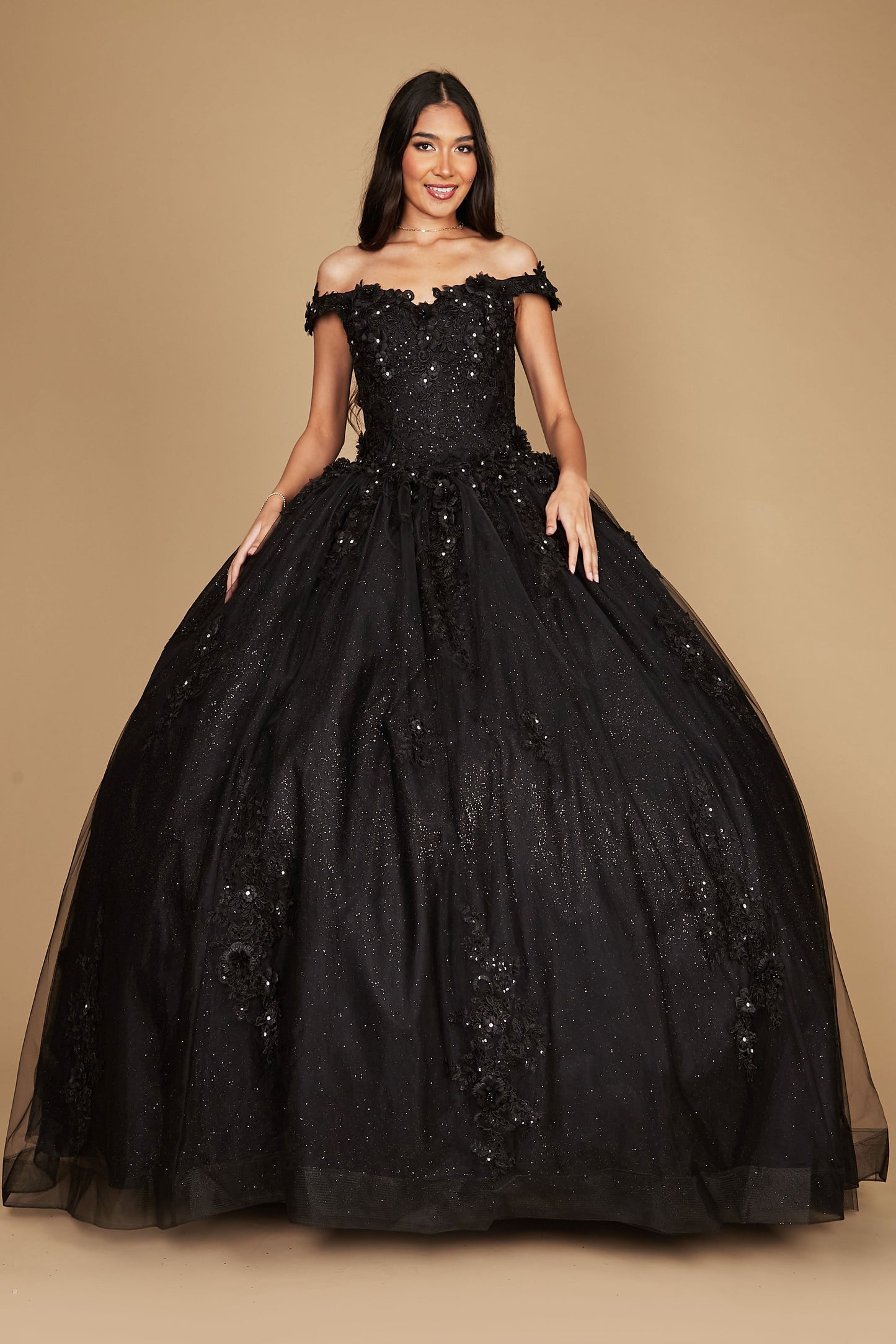 Quinceniera Dresses Long Ball Gown Quinceanera Floral Dress Black