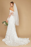 Wedding Dresses Lace Long Off Shoulder Mermaid Wedding Dress Off White