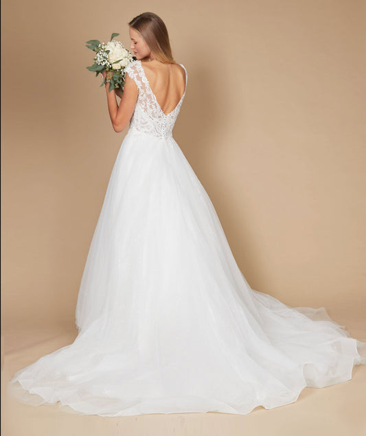 Wedding Dresses Long Cap Sleeve Lace Wedding Dress Off White