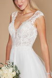 Wedding Dresses Long Cap Sleeve Lace Wedding Dress Off White