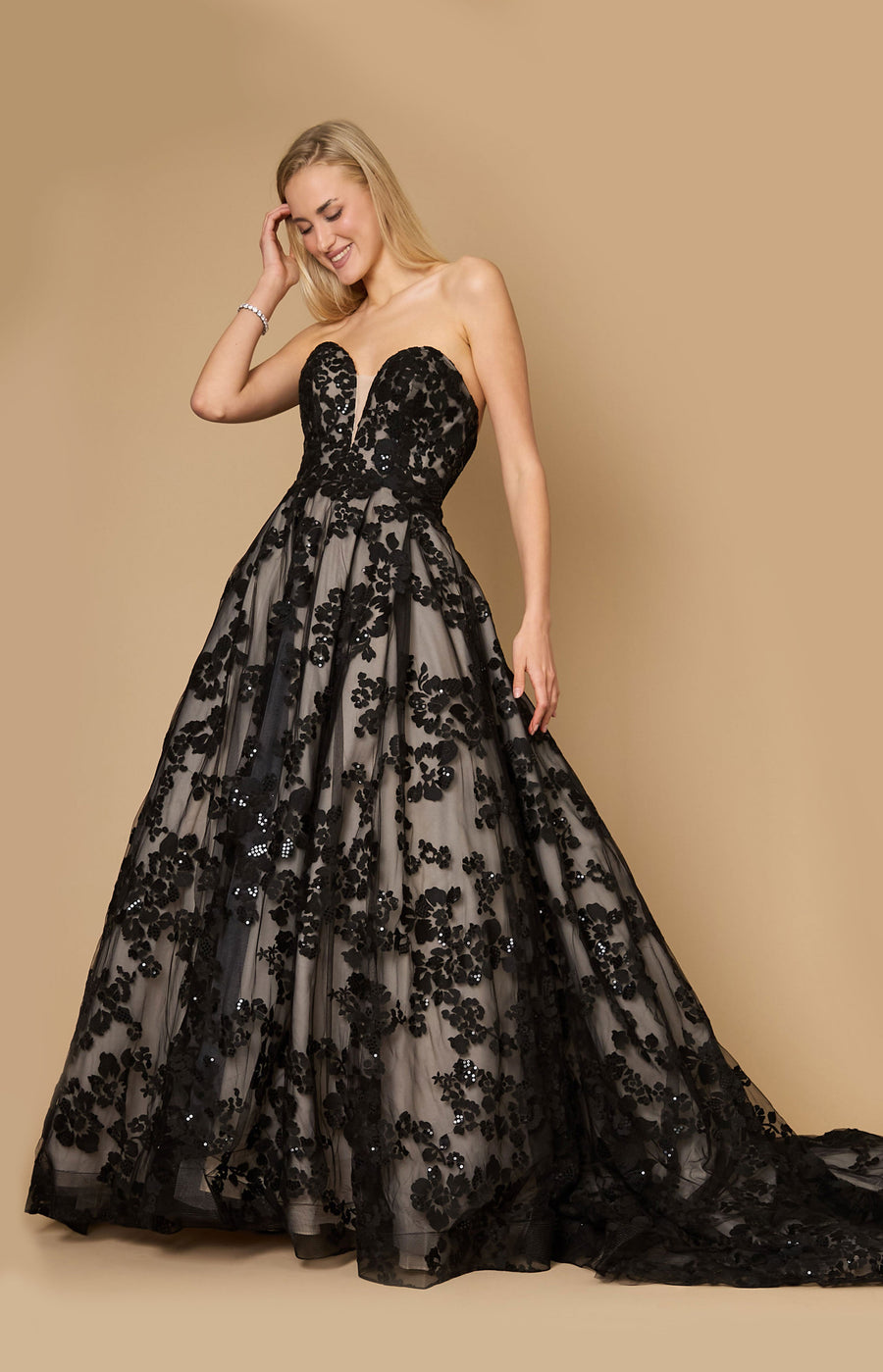 Black Kos Couture Long Black Tie Formal Couture Ball Gown