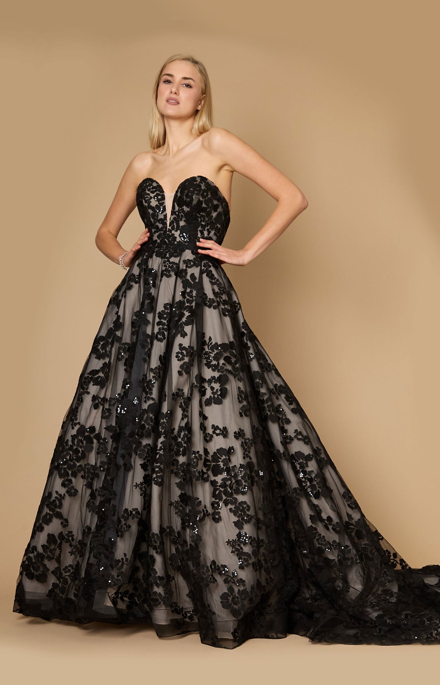 Kos Couture DD344 Long Black Tie Formal Couture Ball Gown