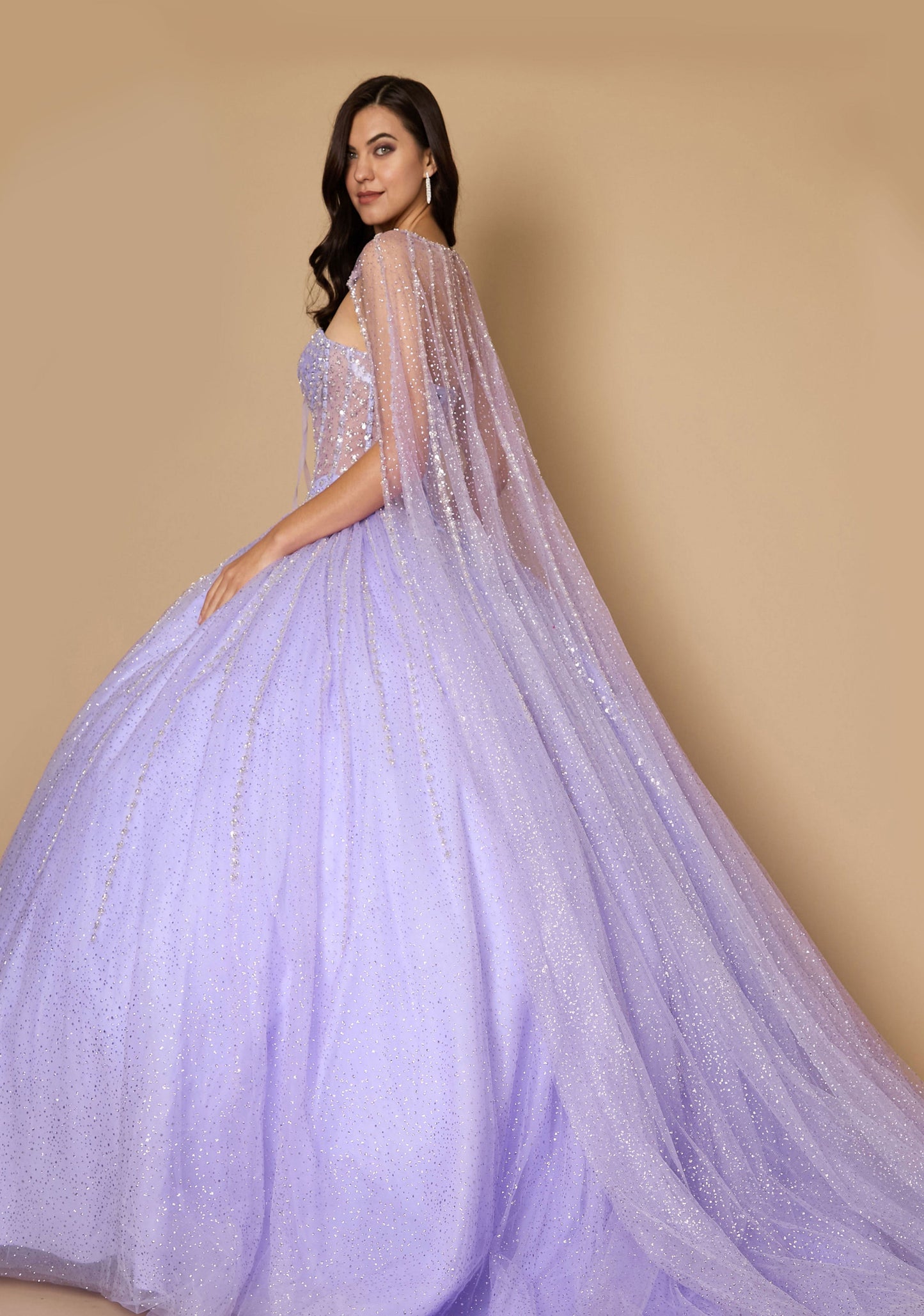 Quinceniera Dresses Long Corset Quinceanera Dress with Cape Lilac