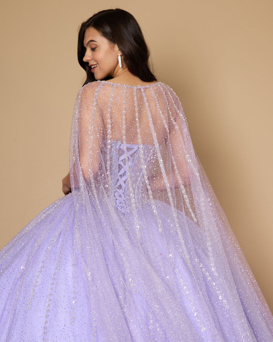 Quinceniera Dresses Long Corset Quinceanera Dress with Cape Lilac