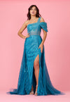 Formal Dresses Long Couture Beaded Cold Shoulder Formal Dress Teal