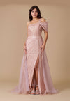 Formal Dresses Dylan & Davids Long Couture Hand Beaded Cold Shoulder Formal Dress Rose Gold