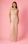 Formal Dresses  Long Couture Beaded Formal Cape Dress Rosegold