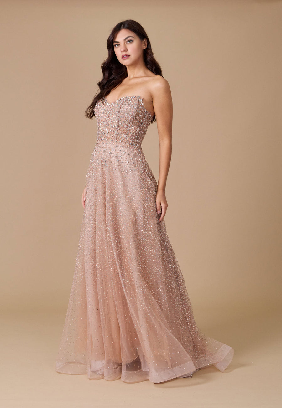 Formal Dresses Long Strapless Hand Beaded Formal Couture Dress Champagne