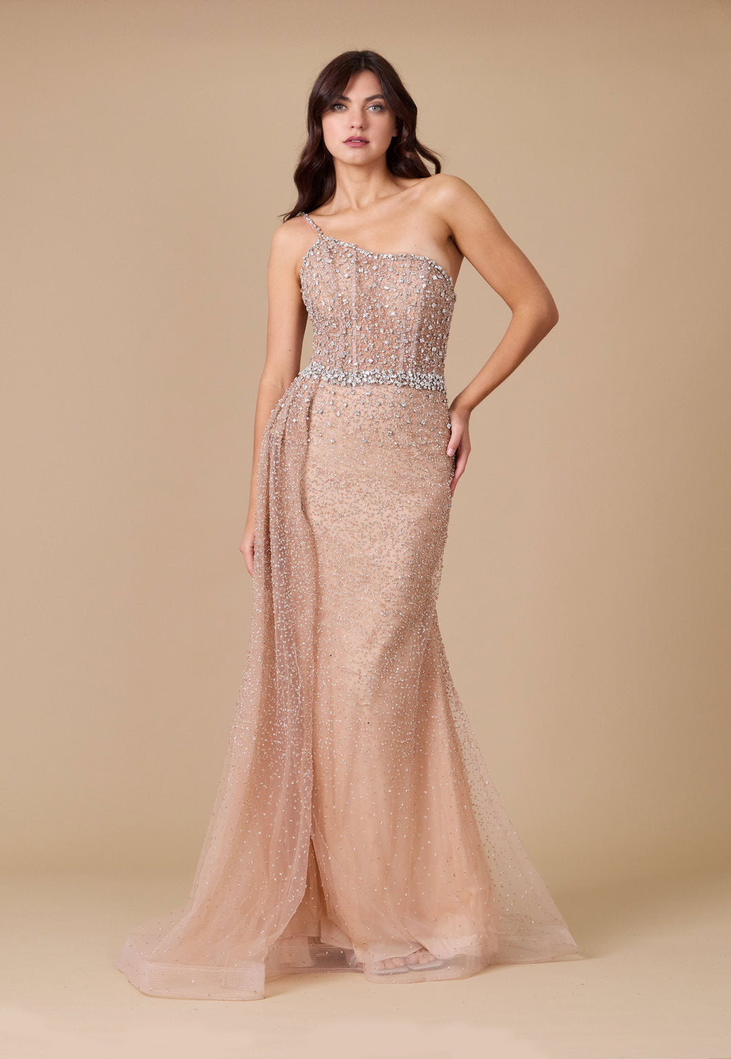 Prom Dresses Off Shoulder Hand Beaded Couture Evening Dress Champagne