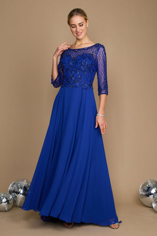 Kos Couture DD8919 Long Sleeve Hand Beaded Mother of The Bride Dress Royal Blue