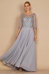 Dylan & Davids DD8919 Long Sleeve Hand Beaded Mother of The Bride Dress Silver