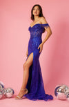 Dylan & Davids DD1319 Fitted Off Shoulder Sequin Prom Formal Dress Royal Blue