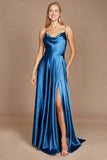 Prom Dresses Formal Cowl Neck Spaghetti Strap Party Dress Smoke Blue