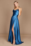 Prom Dresses Formal Cowl Neck Spaghetti Strap Party Dress Smoke Blue