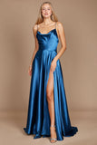 Prom Dresses Formal Cowl Neck Spaghetti Strap Party Dress Smoke Blue