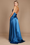 Prom Dresses Formal Cowl Neck Spaghetti Strap Party Dress Smoke Blue