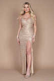 Prom Dresses Long Formal Fitted Sequin Prom Dress Gold